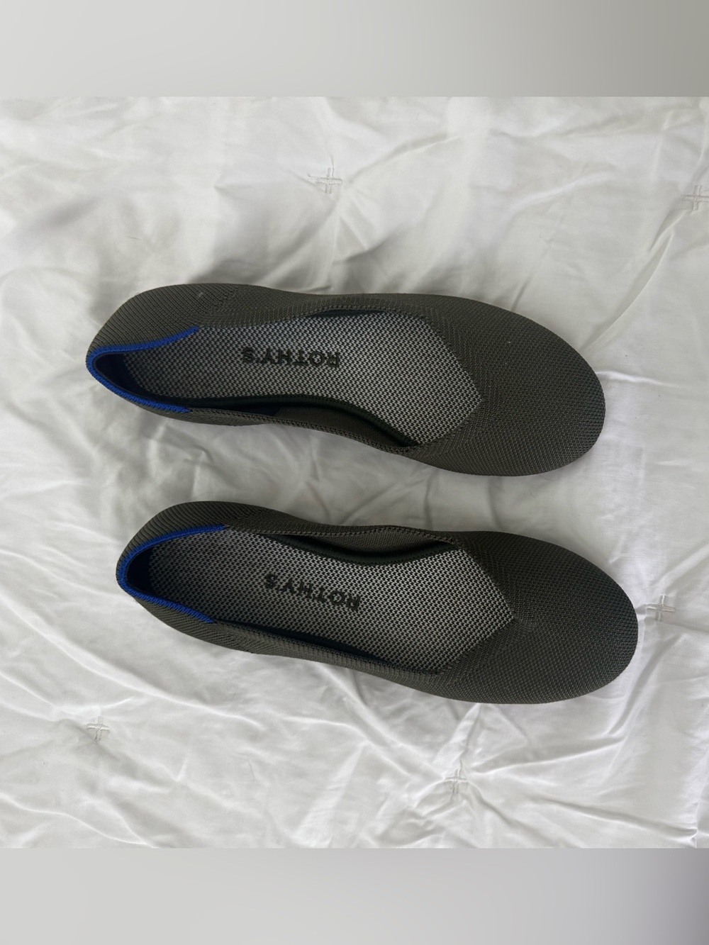 Rothy's Gray Knit Flats with Blue Trim